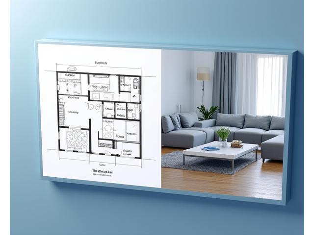 Interface utilisateur d'un plan d'appartement interactif avec des outils de personnalisation 2D et une vue 3D synchronisée, montrant un salon moderne avec des meubles repositionnables.