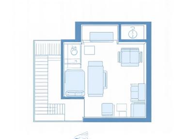 Aperçu miniature d'un plan d'appartement type studio optimisé pour l'espace et la fonctionnalité, avec un grand espace ouvert salon-chambre.