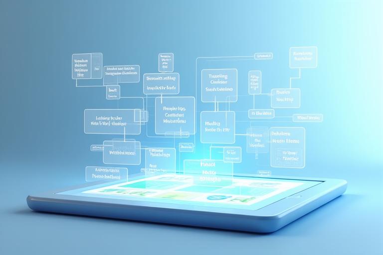 Représentation graphique d'une interface de programmation de scénarios domotiques, avec différents modules (lever, dîner, soirée film) connectés à des actions (ouvrir rideaux, allumer lumières, baisser température).