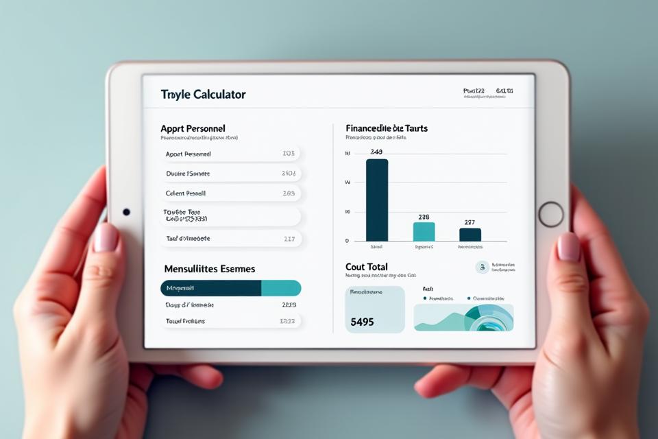 Calculateur financier interactif montrant différentes options de prêt et mensualités